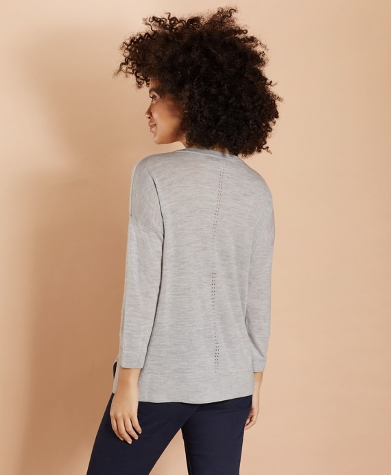 Merino Wool Pointelle-Detail V-Neck Sweater