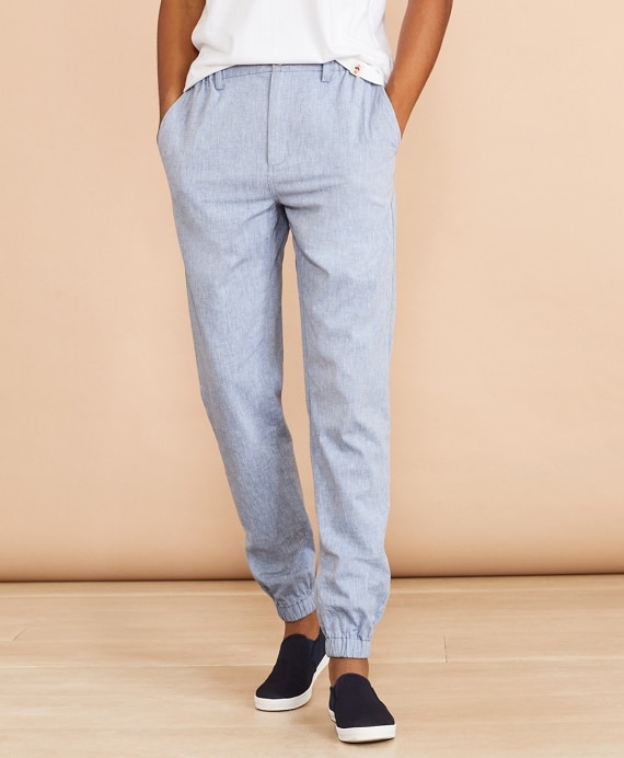 Cotton-Linen Chambray Joggers