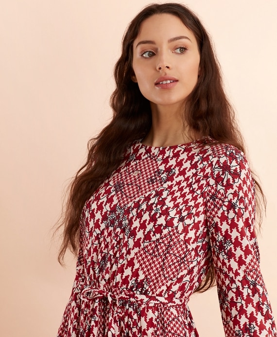 Floral Houndstooth-Print Dress