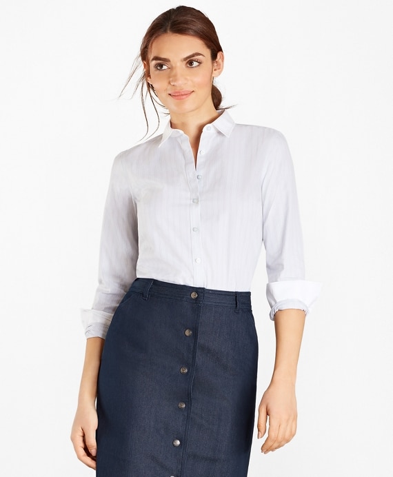 Non-Iron Striped Supima® Cotton Stretch Poplin Fitted Shirt