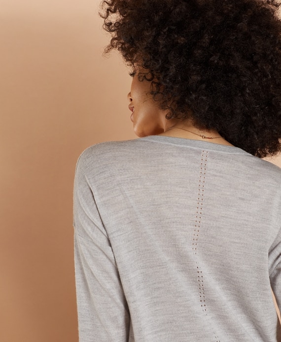 Merino Wool Pointelle-Detail V-Neck Sweater