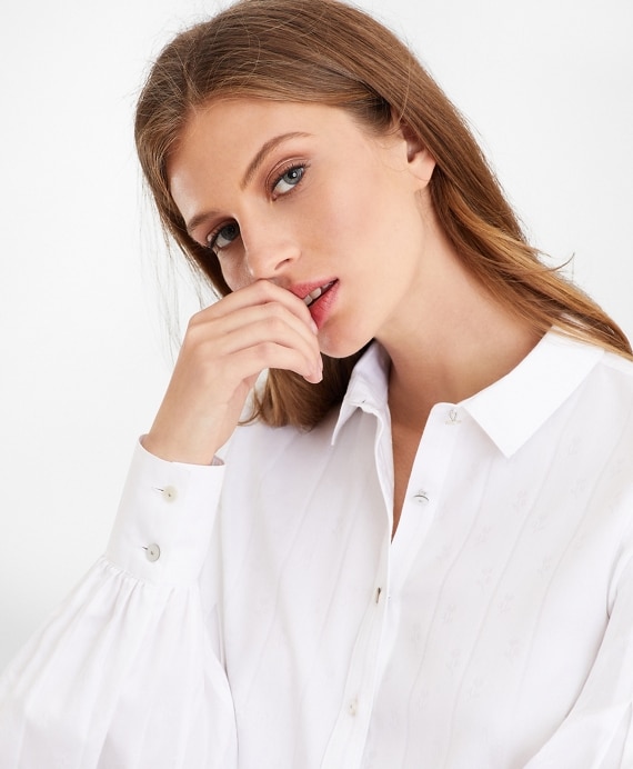 Petite Non-Iron Tailored-Fit Supima® Cotton Floral Jacquard Blouse