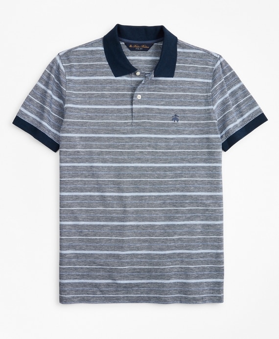 Slim Fit Cotton and Linen Stripe Polo Shirt