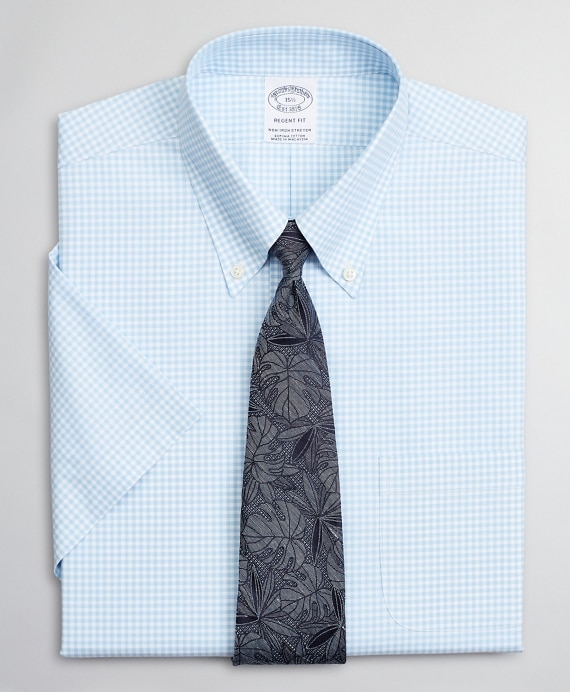 Stretch Regent Fitted Dress Shirt, Non-Iron Poplin Short-Sleeve Gingham