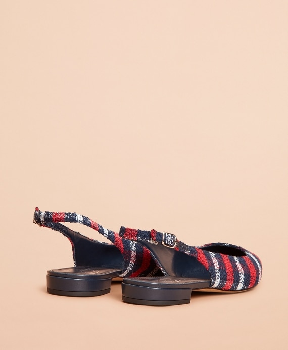 Checked Boucle Point-Toe Sling-Back Flats