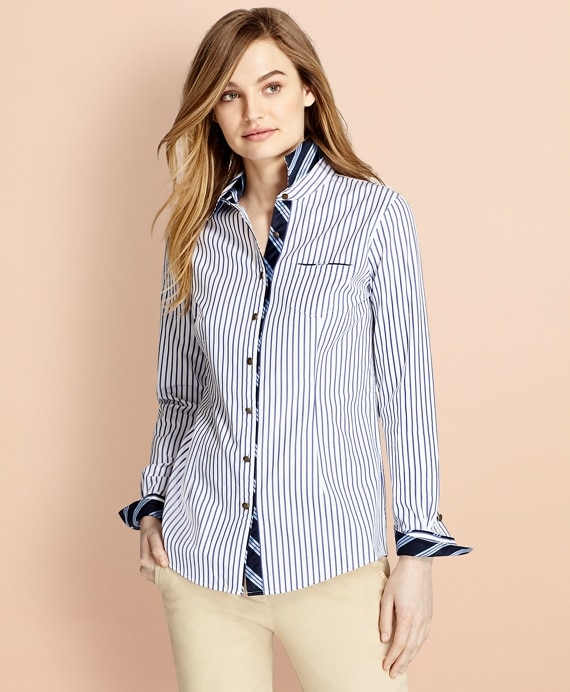 BB#1-Trimmed Nine-to-Nine Striped Stretch-Cotton Poplin Shirt