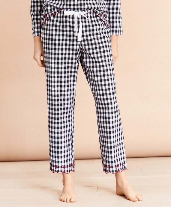 Scalloped Gingham Cotton Pajama & Eye-Mask Set