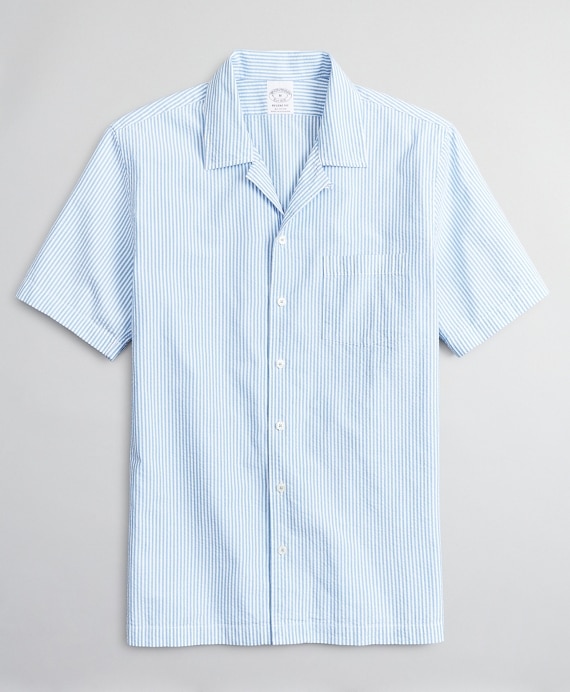Regent Fitted Sport Shirt, Seersucker Camp Collar Short-Sleeve