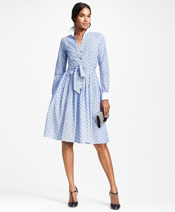 Clip-Dot Cotton Dobby Shirt Dress