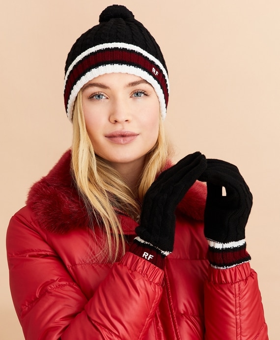 Striped Cable-Knit Wool-Cotton Gloves