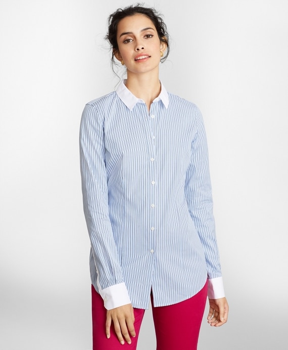 Petite Non-Iron Tailored-Fit Striped Cotton Dobby Shirt