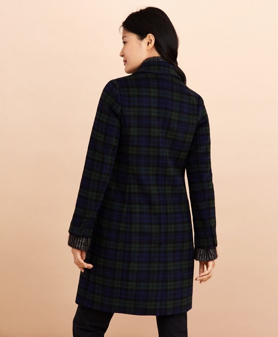 Black Watch Tartan Wool-Blend Double-Breasted Coat