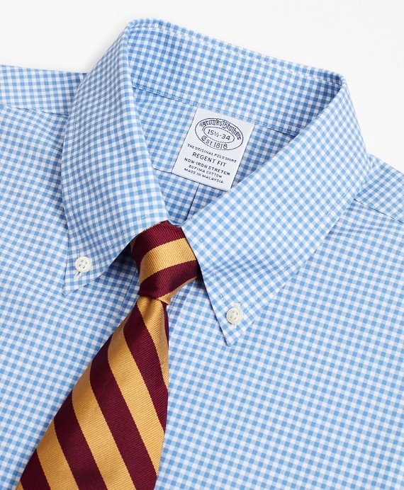 Stretch Regent Fitted Dress Shirt, Non-Iron Poplin Button-Down Collar Gingham