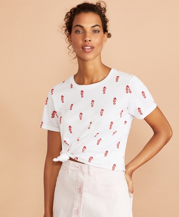 Sequined Seahorse-Print Cotton T-Shirt