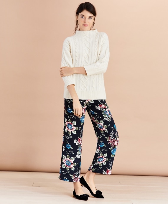 Floral-Print Cropped Wide-Leg Pants