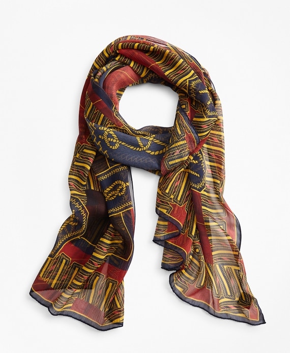 Knot-Print Silk Chiffon Oblong Scarf