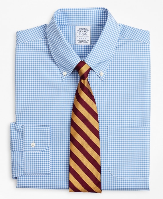 Stretch Regent Fitted Dress Shirt, Non-Iron Poplin Button-Down Collar Gingham