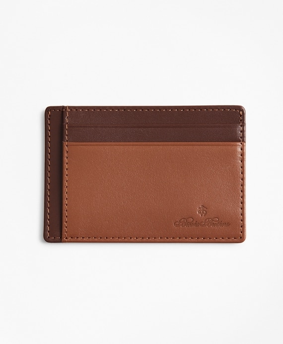 Embossed Leather Card Case Saddle Trim