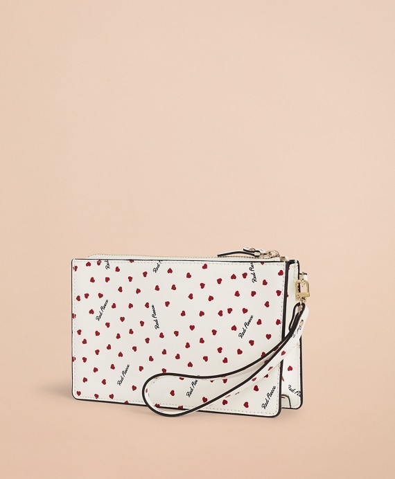 Heart-Print Saffiano Leather Wristlet Clutch