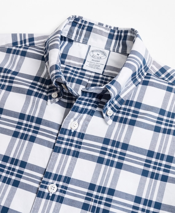 Regent Fit Oxford Blue and White Plaid Sport Shirt