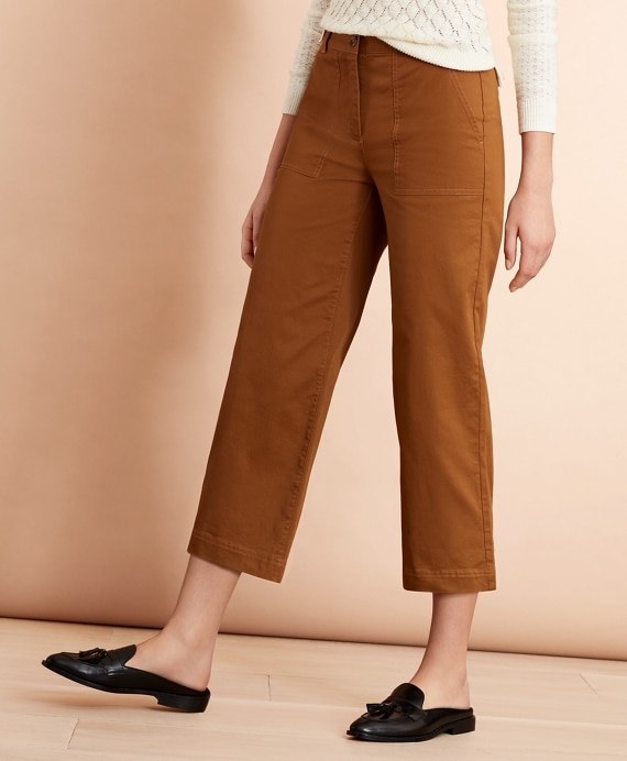 Stretch Cotton Twill Cropped Wide-Leg Pants