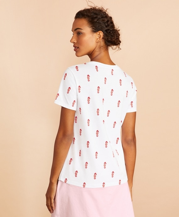 Sequined Seahorse-Print Cotton T-Shirt