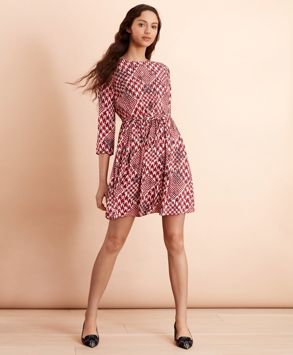 Floral Houndstooth-Print Dress
