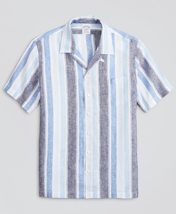 Regent Fitted Sport Shirt, Irish Linen Camp Collar Short-Sleeve Stripe