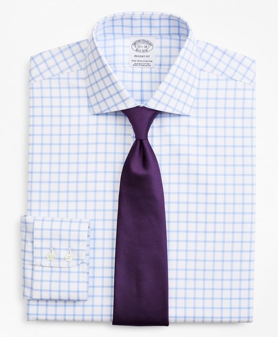 Stretch Regent Fitted Dress Shirt, Non-Iron Twill English Collar Grid Check