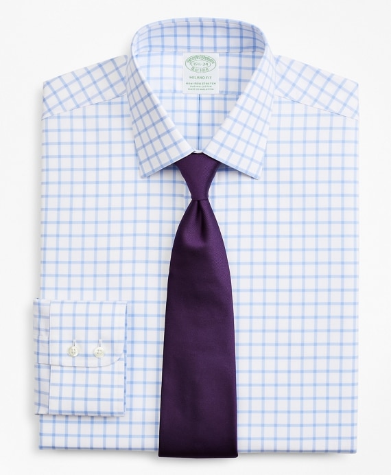Stretch Milano Slim-Fit Dress Shirt, Non-Iron Twill Ainsley Collar Grid Check