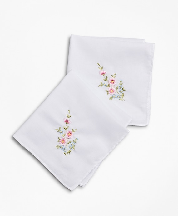 Floral-Embroidered Cotton Handkerchief - Set of 2