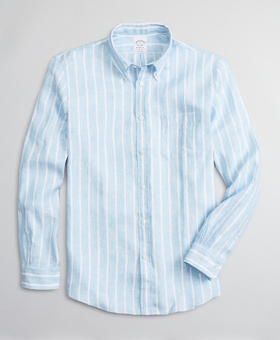 Regent Fitted Sport Shirt, Irish Linen Large Stripe