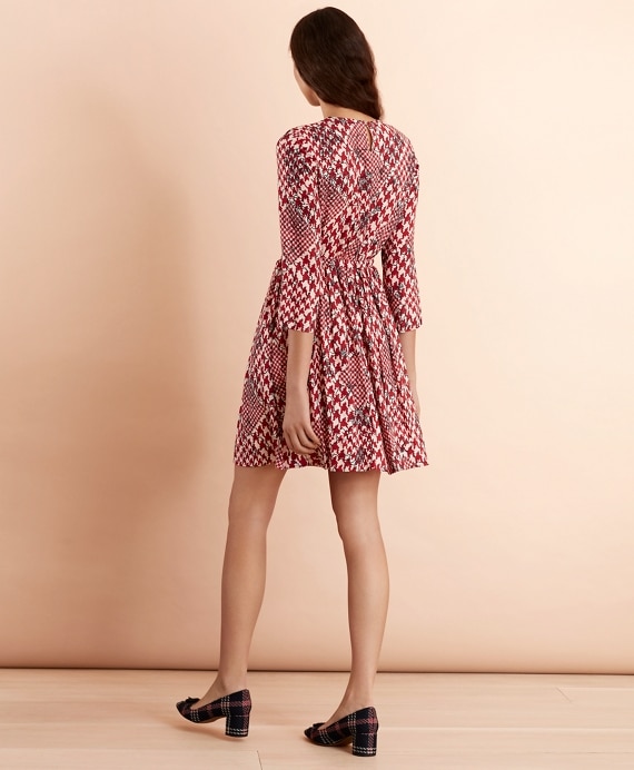 Floral Houndstooth-Print Dress