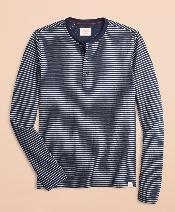Striped Double-Knit Long-Sleeve Henley