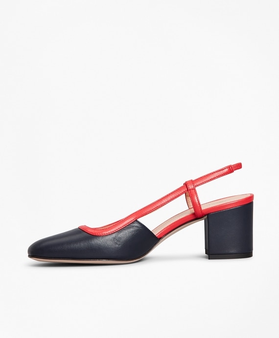 Two-Tone Leather Block-Heel Slingback Pumps