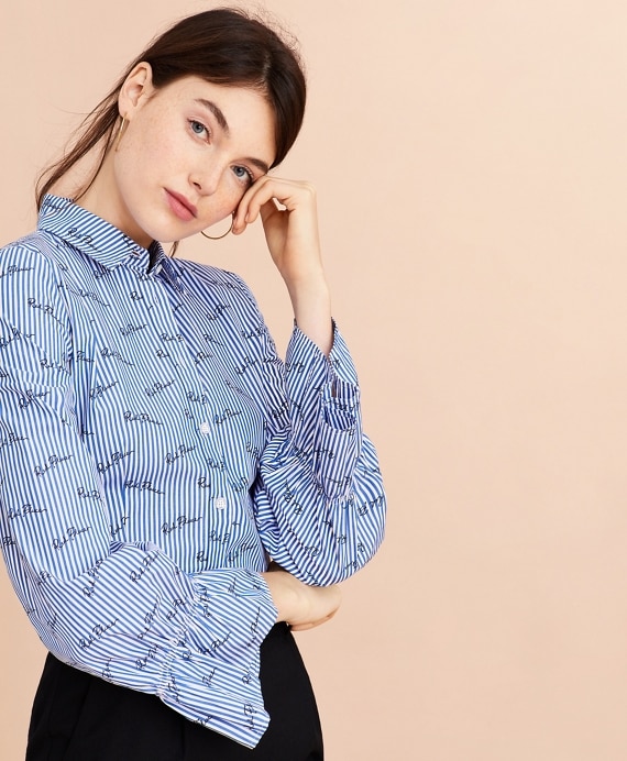 Logo-Print Striped Cotton Poplin Bell-Sleeve Shirt