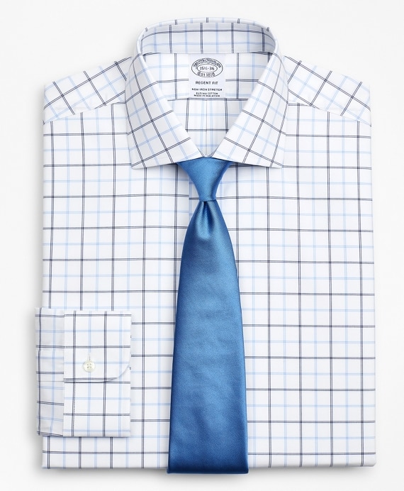 Stretch Regent Fitted Dress Shirt, Non-Iron Poplin English Collar Double-Grid Check