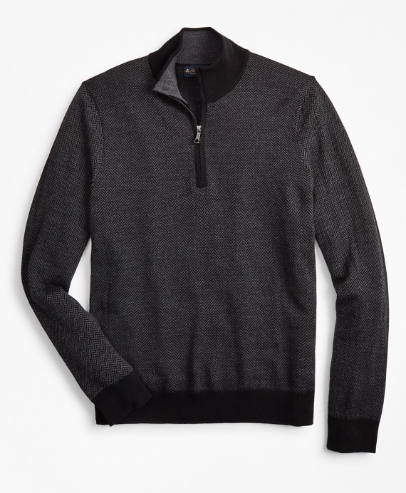 Washable Merino Wool Herringbone Half-Zip