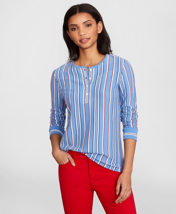 Striped Supima® Cotton Jersey Henley Tunic