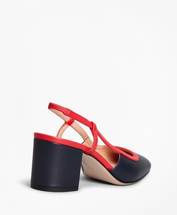 Two-Tone Leather Block-Heel Slingback Pumps