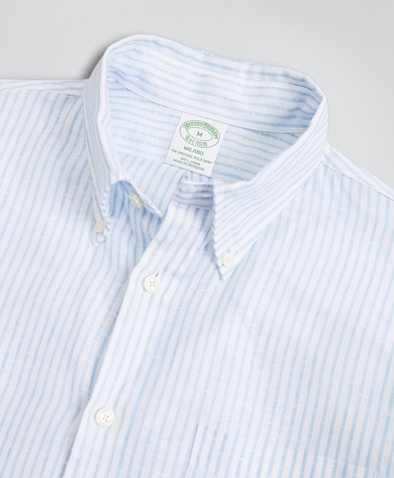 Milano Slim-Fit Sport Shirt, Irish Linen Dobby Stripe