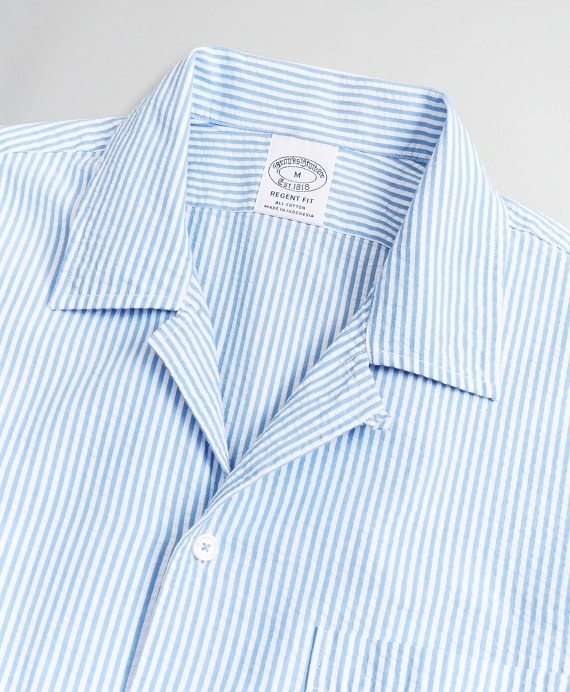 Regent Fitted Sport Shirt, Seersucker Camp Collar Short-Sleeve