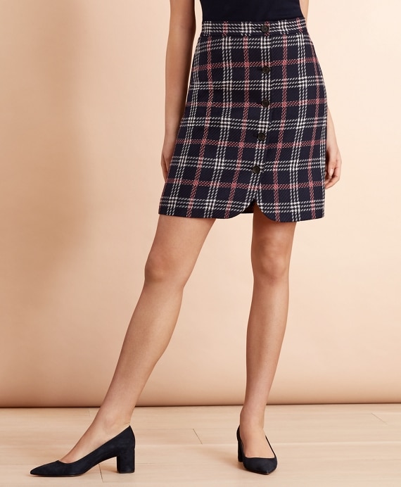 Plaid Wool-Blend Button-Front Skirt