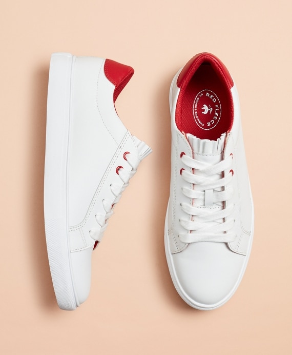 Ruffle-Trim Color-Block Leather Low-Top Sneakers