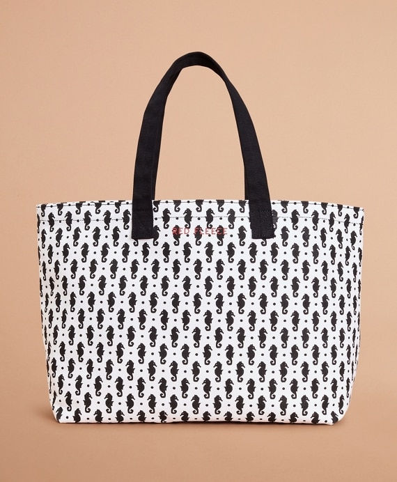 Seahorse-Print Canvas Tote Bag