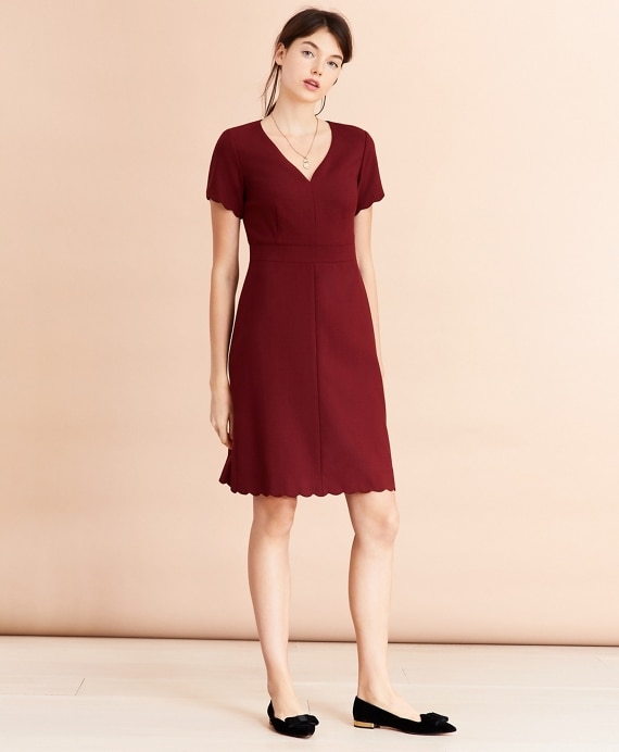 Wool-Blend Twill Scalloped-Hem Dress