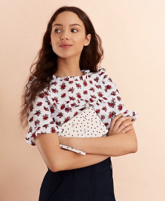 Heart-Print Saffiano Leather Wristlet Clutch