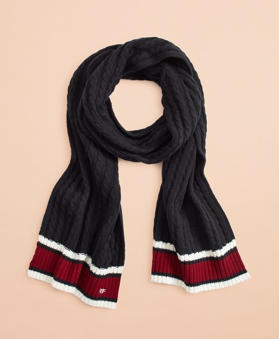 Striped Cable-Knit Wool-Cotton Scarf