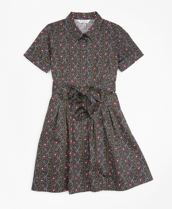 Girls Cotton Pleated Floral Print Shirt Dress