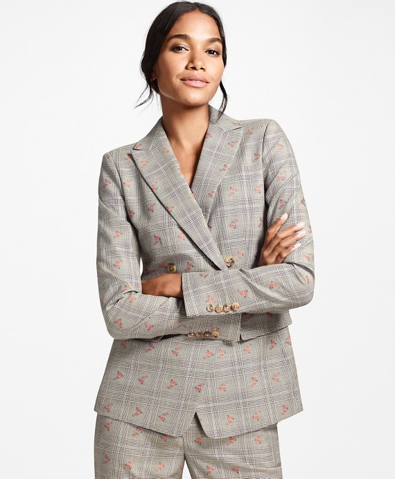 Floral Glen Plaid Wool-Cotton Double-Breasted Jacket